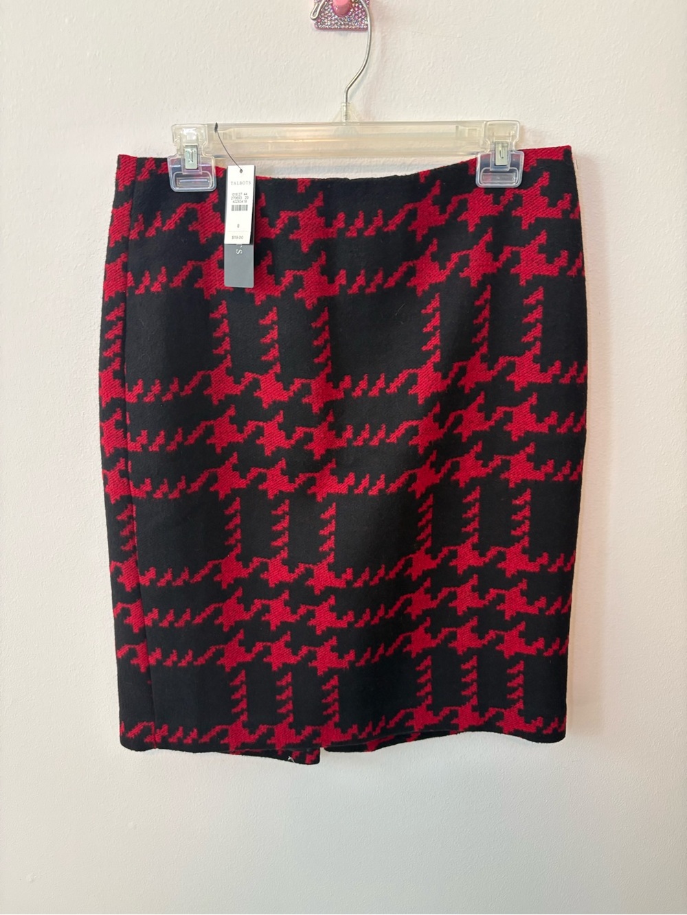 Talbots Red & Black Houndstooth Wool Blend Pencil Skirt - Size 8
